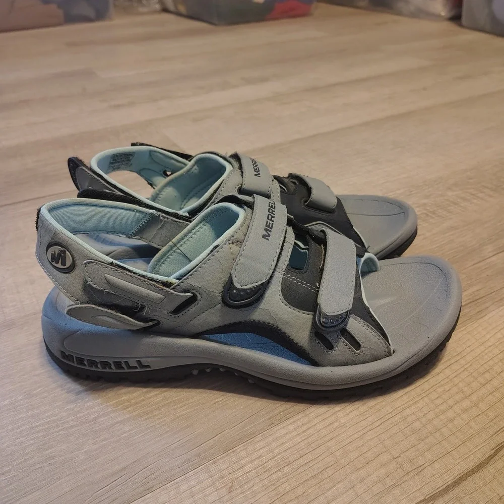 Merrell Womens Sport Sandals Grey Blue Adjustable Straps Hiking Walking Size 5
